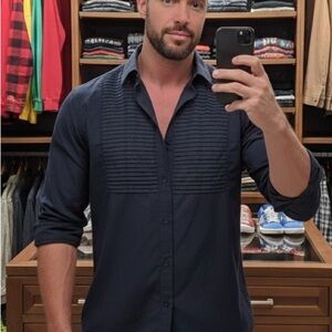 Burberry Dark Blue Casual Button Down Shirt